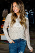Leopard Frill High Neck Shiny Long Sleeve Top